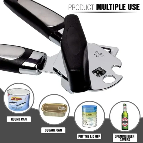 Premium Stainless Steel Tin Opener - Ergonomic Manual Can Opener for Safe and Easy Cutting