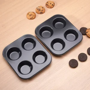 4-Hole Non-Stick Cupcake Baking Tray - Carbon Steel Muffin Pan for Cake, Egg Tart, and Biscuit Baking - Essential Round Baking Mold in Kitchen Bakeware