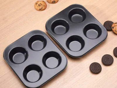 4 Hole Nonstick Muffin Pan – Essential Carbon Steel Baking Tray for Perfect Cupcakes and Muffins