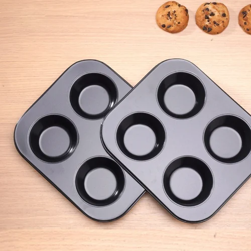 4 Hole Nonstick Muffin Pan – Essential Carbon Steel Baking Tray for Perfect Cupcakes and Muffins