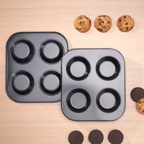 4 Hole Nonstick Muffin Pan – Essential Carbon Steel Baking Tray for Perfect Cupcakes and Muffins