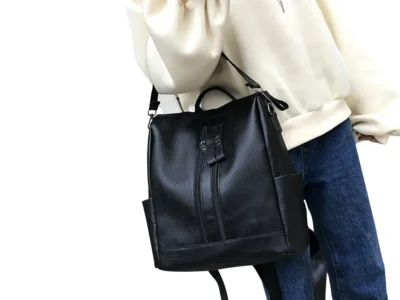 Chic PU Leather Shoulder Bag - Black Fashionable Backpack for Travel and Casual Use