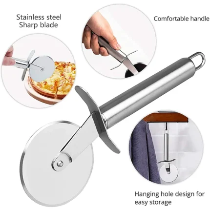 Premium Stainless Steel Kitchen Pizza Cutter Wheel - Versatile Server Tool for Pizza, Waffles, Cookies, Cakes, Bread, and Dough Slicing
