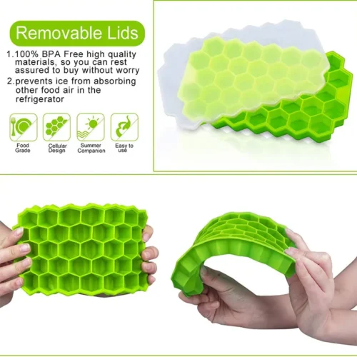 37 Cavity Silicone Ice Cube Tray: Honeycomb Ice Mold with Lid for Flexible and Fun Ice Cream Making