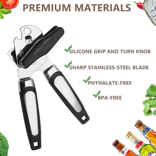 Premium Stainless Steel Tin Opener - Ergonomic Manual Can Opener for Safe and Easy Cutting