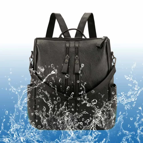 Chic PU Leather Shoulder Bag - Black Fashionable Backpack for Travel and Casual Use