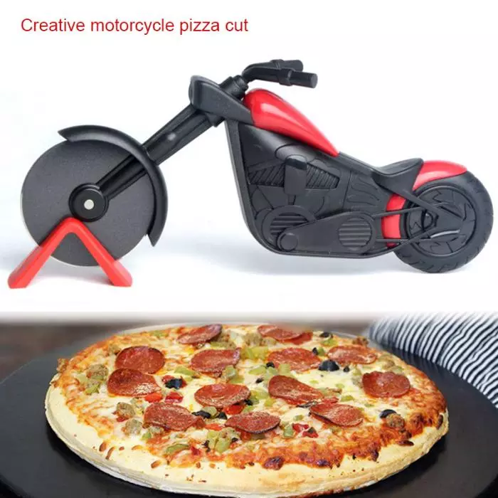 Motorcycle-Inspired Pizza Cutter Wheel - Made with Stainless Steel and Plastic, a Unique Motorbike Roller Pizza Chopper Slicer