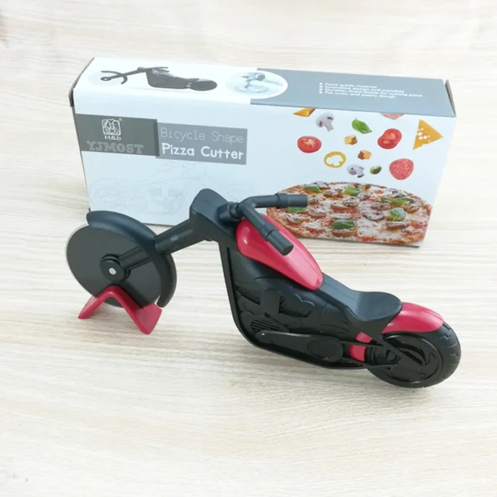 Motorcycle-Inspired Pizza Cutter Wheel - Made with Stainless Steel and Plastic, a Unique Motorbike Roller Pizza Chopper Slicer