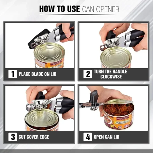 Premium Stainless Steel Tin Opener - Ergonomic Manual Can Opener for Safe and Easy Cutting