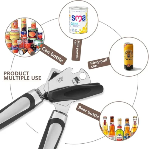 Premium Stainless Steel Tin Opener - Ergonomic Manual Can Opener for Safe and Easy Cutting