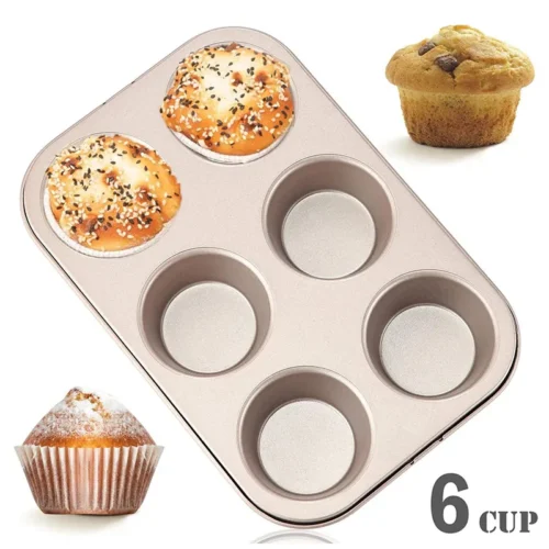 6 Cup Nonstick Muffin Pan - Durable Carbon Steel Baking Tray