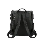 Chic PU Leather Shoulder Bag/ Fashionable Backpack for Travel, Black Satchel with Simple Zipper Design