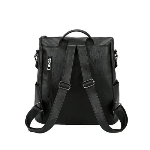 Chic PU Leather Shoulder Bag - Black Fashionable Backpack for Travel and Casual Use