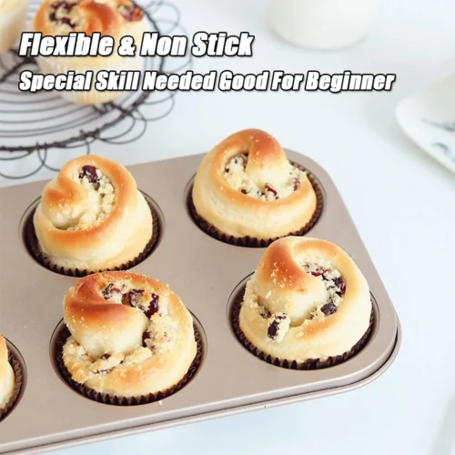 6 Cup Nonstick Muffin Pan - Durable Carbon Steel Baking Tray