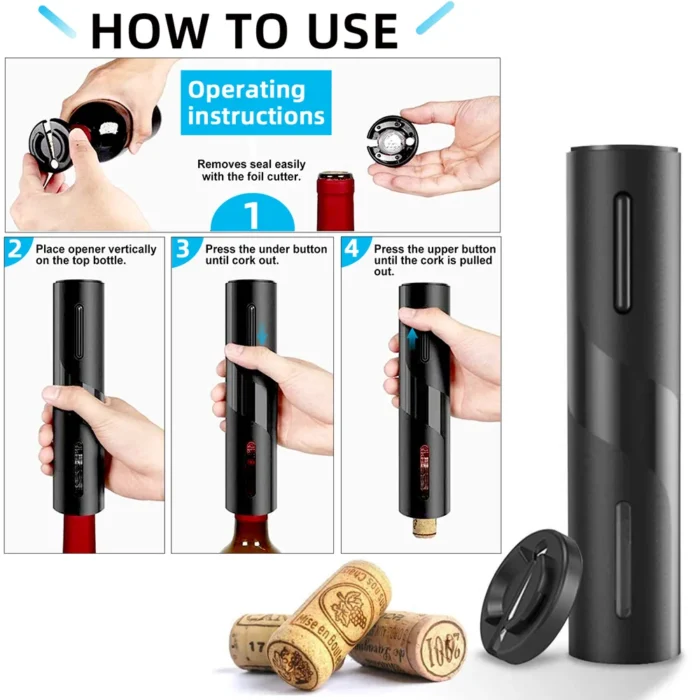 Automatic Electric Wine Opener - Battery-Powered Corkscrew for Effortless Wine Opening