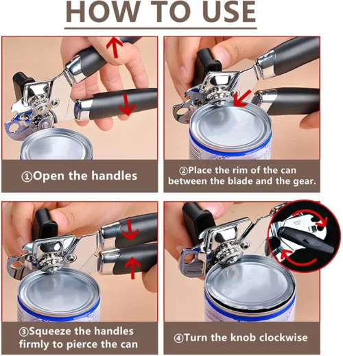 Premium Stainless Steel Tin Opener - Ergonomic Manual Can Opener for Safe and Easy Cutting