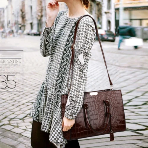 Vintage Crocodile Pattern Luxury Handbag - Stylish and Spacious Tote Bag for Casual and Designer Fashion