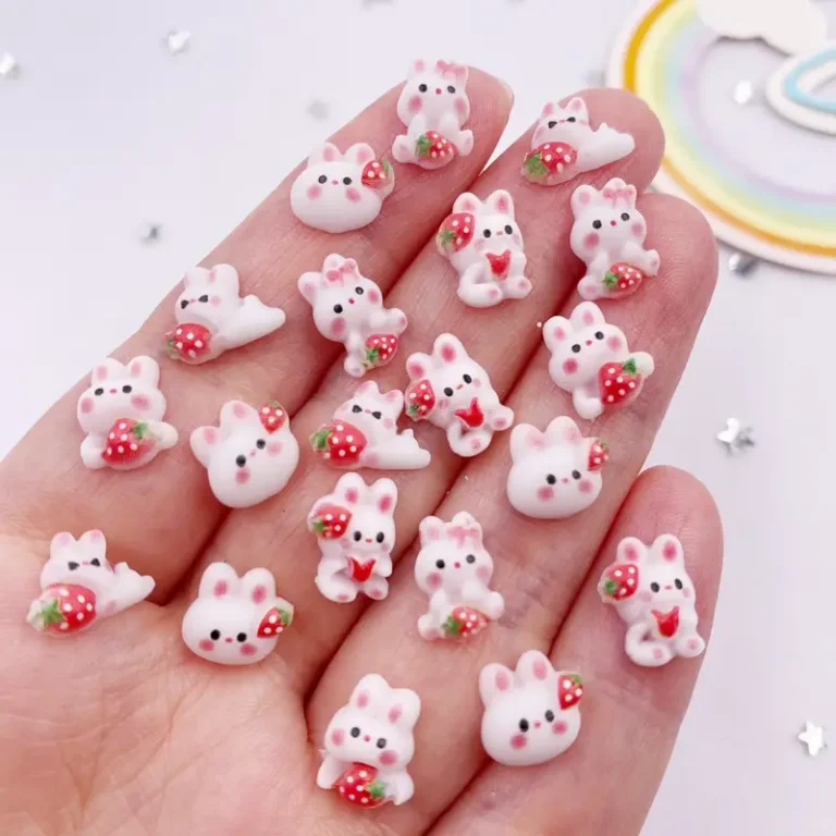 30pcs Resin Mini Kawaii Strawberry Rabbit Nail Art Flatback Stones: Ideal for Scrapbooking, Wedding Manicures, Appliques, Embellishments, and DIY Crafts