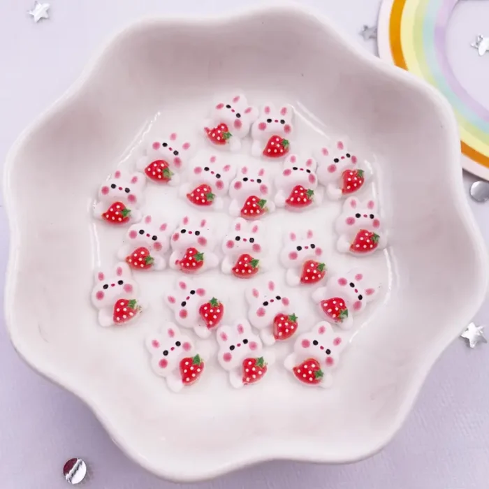 30pcs Resin Mini Kawaii Strawberry Rabbit Nail Art Flatback Stones: Ideal for Scrapbooking, Wedding Manicures, Appliques, Embellishments, and DIY Crafts