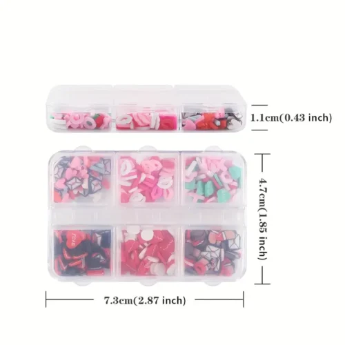 6 Grids 3D Kawaii Nail Art Charms: Love Heart, Red Lips, and Polymer Soft Clay Slice Decoration - Perfect for Valentine's Day Nail Art Accessories
