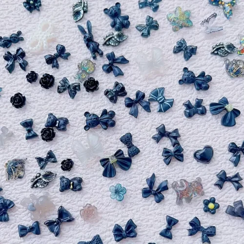 50pcs 3D Nail Art Jewelry: Mixed Bow, Rose, Flower, and Heart Black Resin Charms - Ideal for Women's DIY Nail Art Decoration
