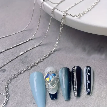 3D Nail Art Decoration: Nail Chain with Glitter and Metal Punk Nail Studs - Unique Jewelry Accessories for Nails, Perfect for DIY Manicure Tips and Decorations