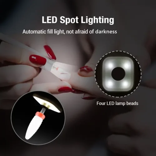 Cordless Electric Nail Drill Pen - Portable Efile Nail Drill Kit with LED Lighting, USB Rechargeable, 3 Adjustable Speeds - Professional Electric Nail Drill for Acrylic Design and Gel Nails