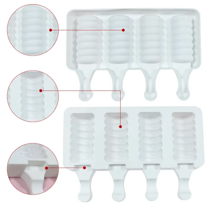 Silicone Popsicle Molds - Create Delicious Ice Cream Treats and Ice Cubes with 4 or 8 Cavity Screw Thread Design - Perfect for Summer Desserts and Cold Drinks