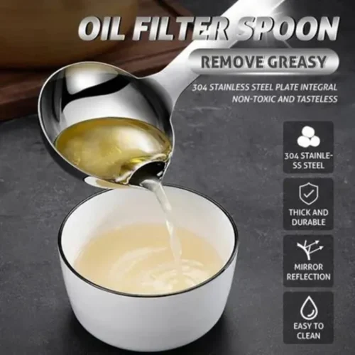 Stainless Steel Oil Separator Ladle | Long-Handle Kitchen Skimmer Spoon