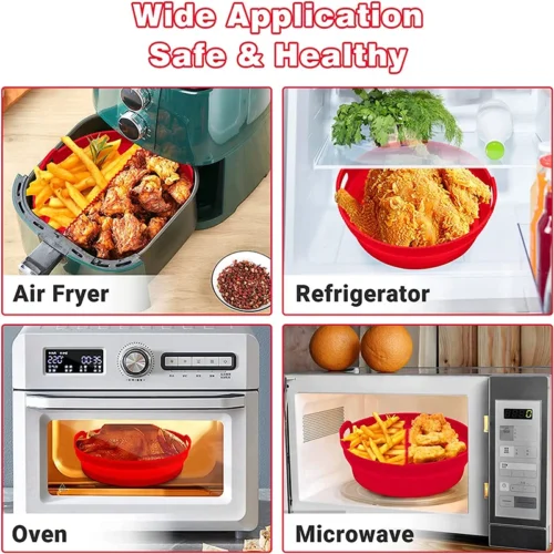 Round Silicone Air Fryer Basket Plate - Reusable Air Fryer Tool for Baking and Cooking