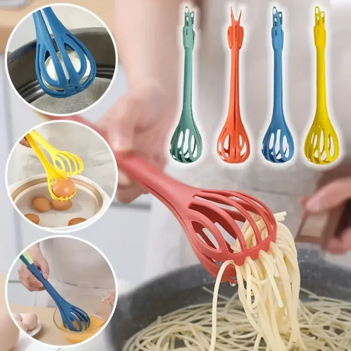 Versatile 3-in-1 Kitchen Gadget: Egg Beater, Milk Mixer, Pasta Tongs, and More - Your Essential Baking and Cooking Tool