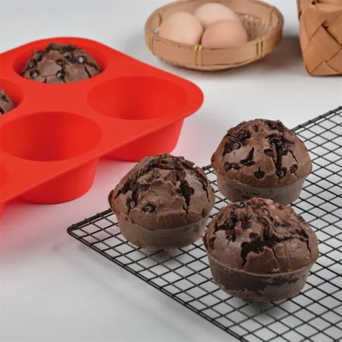6-Cup Silicone Jumbo Muffin Pan – Giant Cupcake Pan for Baking Cheesecake Bites and More
