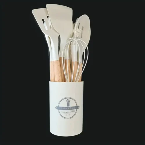 12-Piece Silicone Cooking Utensils Set - Non-Stick Kitchen Tools with Wooden Handles