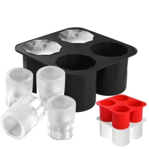 4-Holes Silicone Shot Glass Ice Molds / Reusable Whiskey Ice Cube Trays for Freezer - Food-Grade Ice Cup Tray Maker