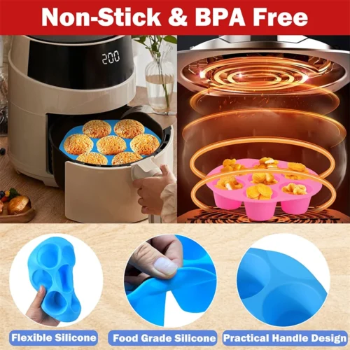 7 Hole Silicone Cake Mold for Air Fryer and Microwave - Food Grade Baking Tool