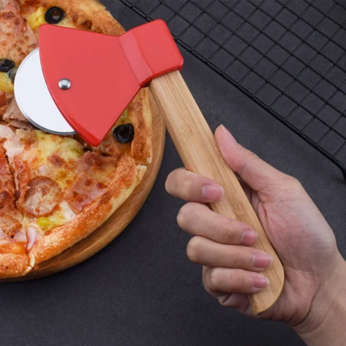 Unique Pizza Slicer with Bamboo Handle - Stainless Steel Pizza Cutter for Effortless Pizza Cutting