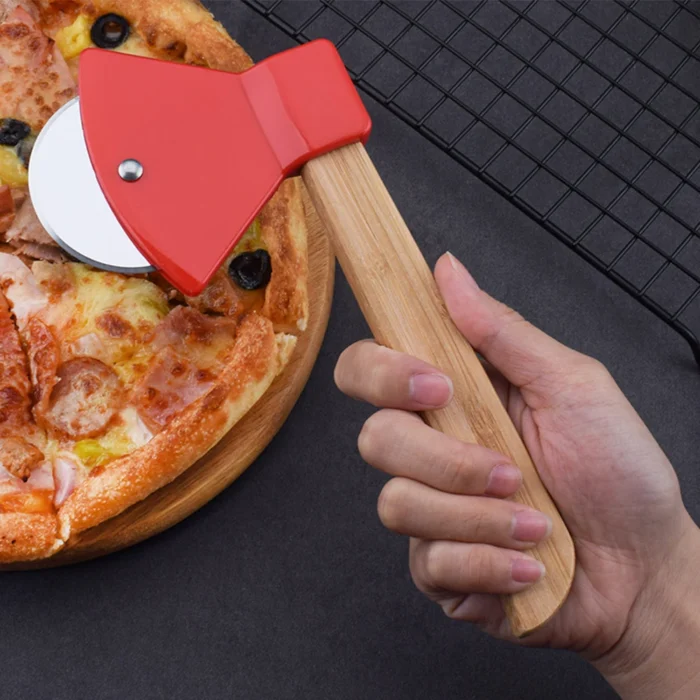 Unique Pizza Slicer with Bamboo Handle - Stainless Steel Pizza Cutter Wheel for Effortless Pizza Cutting - Essential Pizza Knife