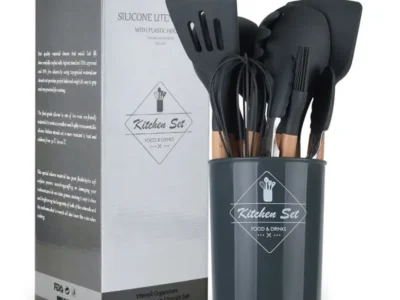12-Piece Non-Stick Silicone Utensils Set with Wooden Handles - Spatulas, Egg Beaters, and More