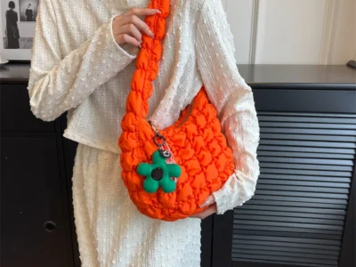 Quilted Nylon Shoulder Bag - Lightweight Candy Color Tote for Women