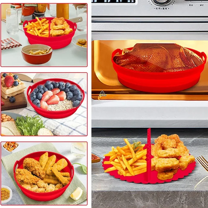 Round Silicone Air Fryer Basket Plate - Reusable and Foldable Air Fryer Cooking Accessory, BPA-Free, and Ideal for Baking - A Handy Airfryer Tool
