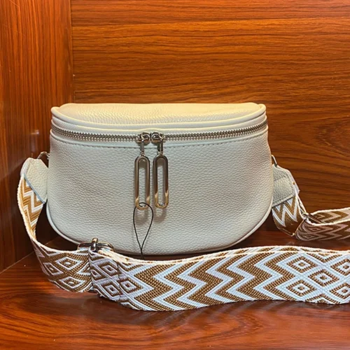 Genuine Leather Shoulder Bag - Trendy Cowhide Crossbody Saddle Bag for Women