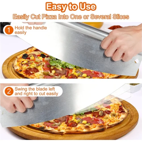 Large Stainless Steel Pizza Cutter - 14-Inch Rocker Blade with Cover for Effortless Slicing