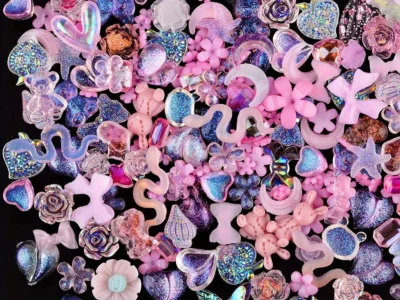 100 Pcs Acrylic Nail Charms: Butterfly, Bow, Bear, Flower, Heart, Crown Designs with AB Nail Rhinestones Crystals - Enhance Your Nail Art with Stunning Decorations