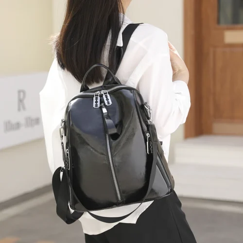Cowhide Luxury Travel Backpack - High-Quality Korean Women’s Rucksack for School and Leisure