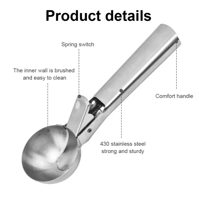 Versatile Stainless Steel Scoop - Perfect for Ice Cream and Fruit - Essential Kitchen Tool