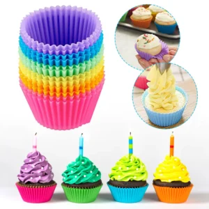 Set of 12 Colorful Silicone Cake Cup Liners - Round Muffin Cupcake Baking Molds for Your Kitchen Bakeware and Pastry Creations