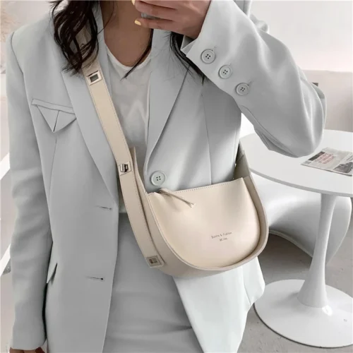 Semicircle Saddle Shoulder Bag - Adjustable Wide-Strap Crossbody Bag