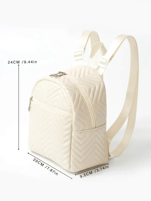 Classic Quilted Leather Backpack – Beige Mini Bag for Travel and Shopping