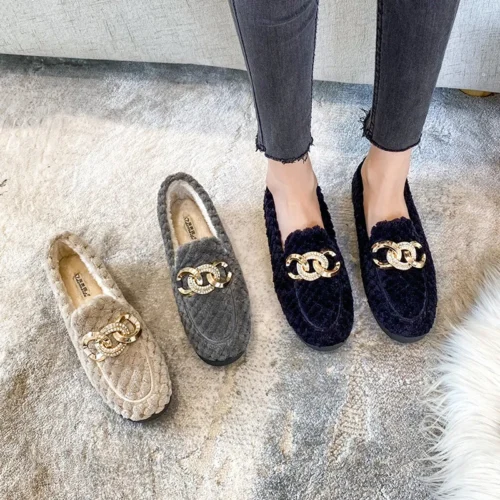 Trendy and Cozy Plush Flat Shoes / Perfect for Outdoor and Office Fashion /Large Sizes Available