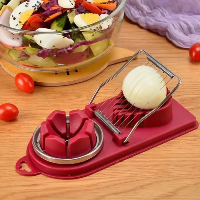 2-in-1 Stainless Steel Egg Slicer/ Multifunctional Kitchen Gadget for Eggs and Luncheon Meat - Flower-Shape Cutter and Sectioner Mold